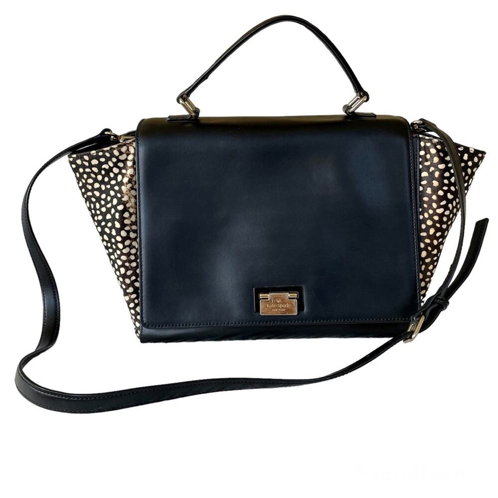 Kate Spade Magnolia Park Laurel Spotted Haircalf and Black Leather Satchel Purse